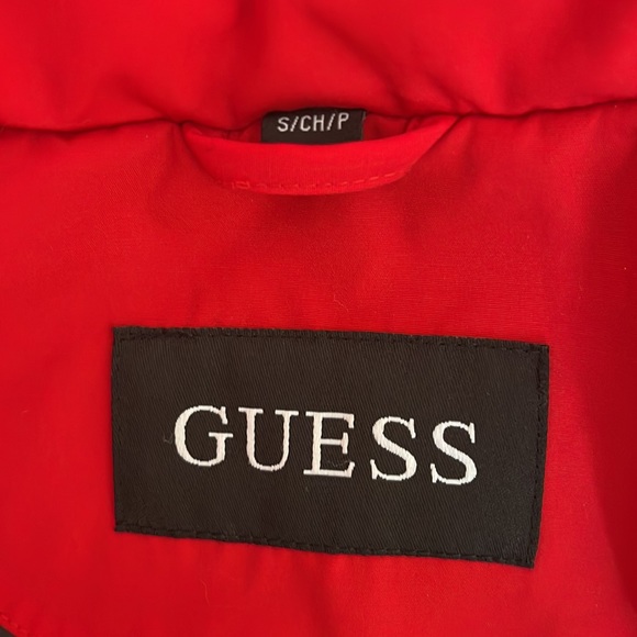 GUESS: Red Winter Parka with Faux Fur Detachable Hood, Size Small - Picture 8 of 10